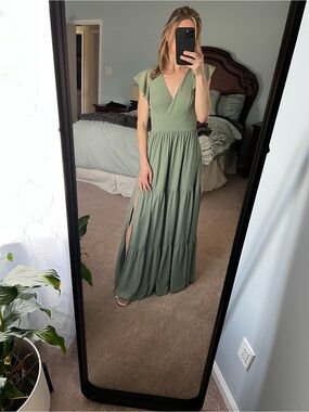 Lulus Sage Brush Tiered Lace-Up Backless Maxi Dress, Altered Short, XS